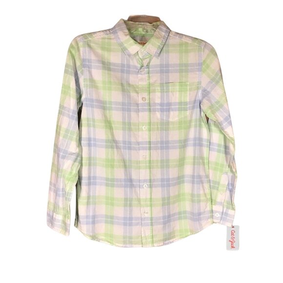 Cat & Jack Other - Cat & Jack Boys Sz Large 12-14 Shirt Long-Sleeve Button-Up Plaid Blue Green New